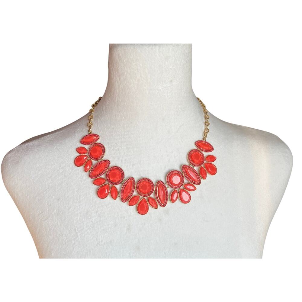Francesca`s Collection Coral Gold Bib Necklace w/ Lobster Clasp